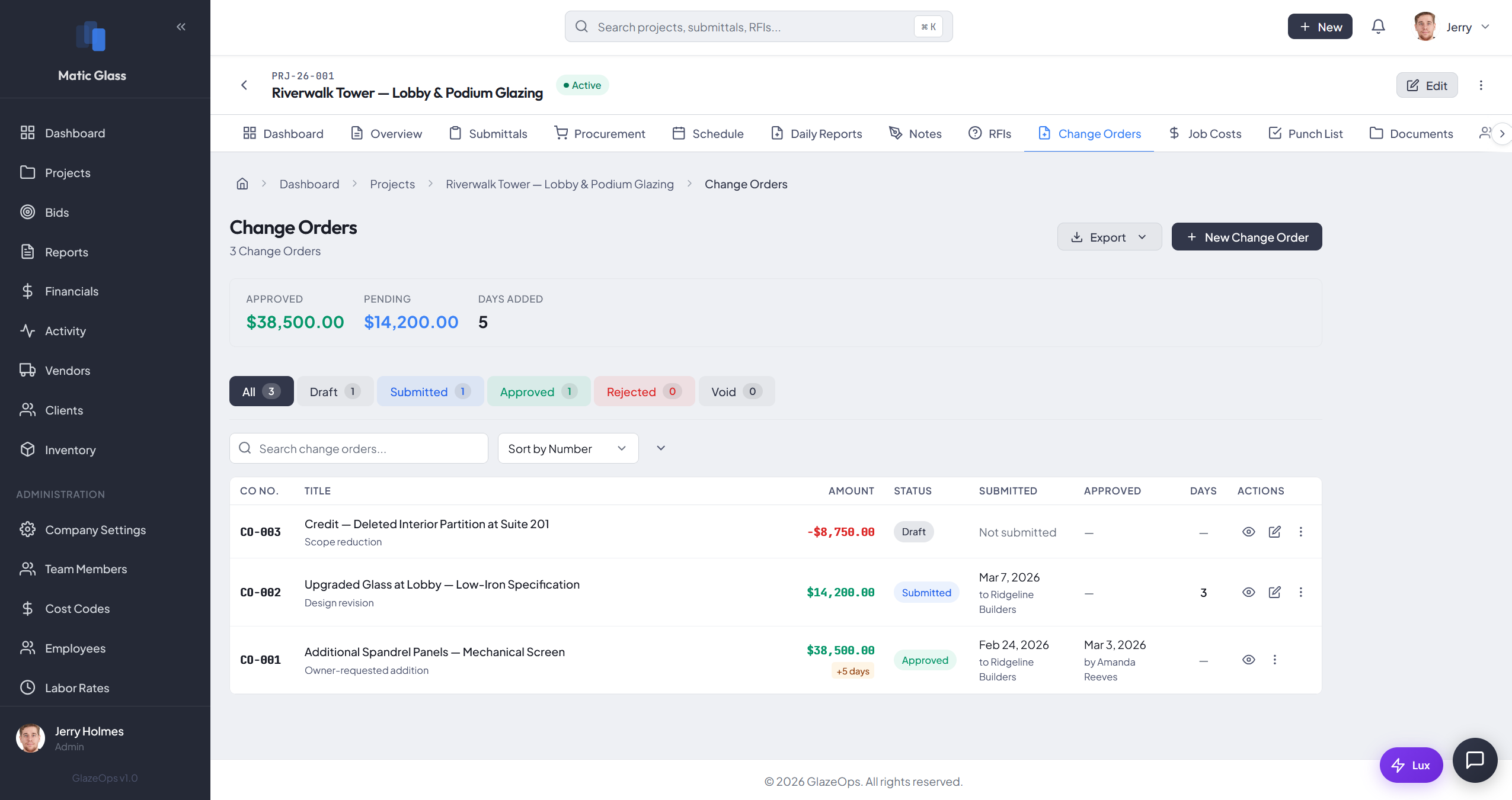 GlazeOps Change Orders