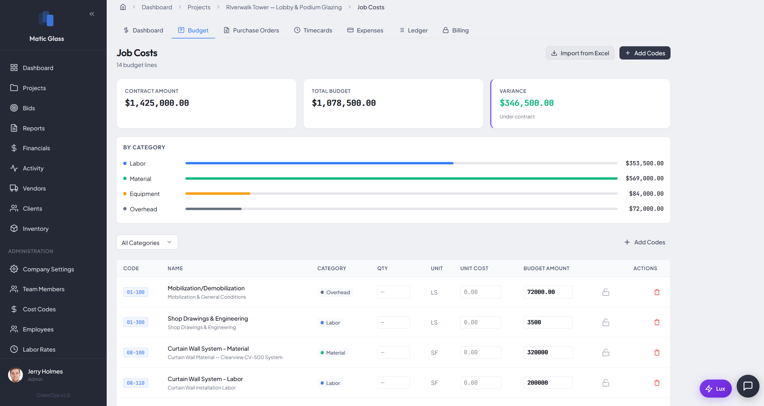 Job Costing Dashboard